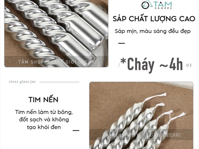 Hộp 4 cây nến taper xoắn màu nhủ sang trọng [Cao 25cm - cháy 4h] NEN-TAPER-01